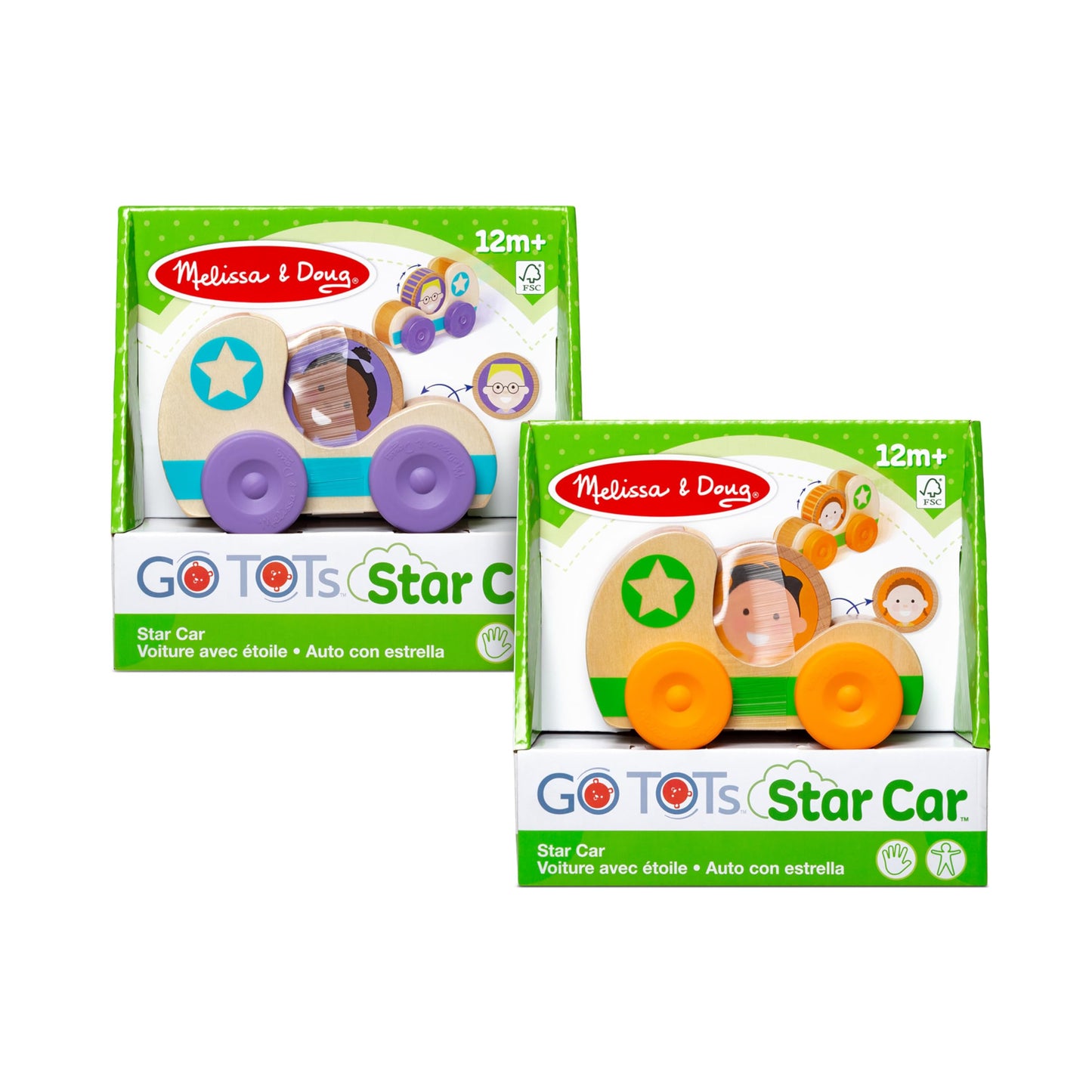 Melissa & Doug GO Tots Wooden Star Cars (2 Cars, 2 Disks) Stacking Toys for Infants, Hand Push Vehicles, Wooden Car Toys for Toddlers Ages 1+ -