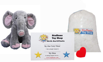 Stuffems Toy Shop Make Your Own Stuffed Animal Mini 8 Inch Trunks the Elephant with Embroidered Eyes Kit - No Sewing Required!