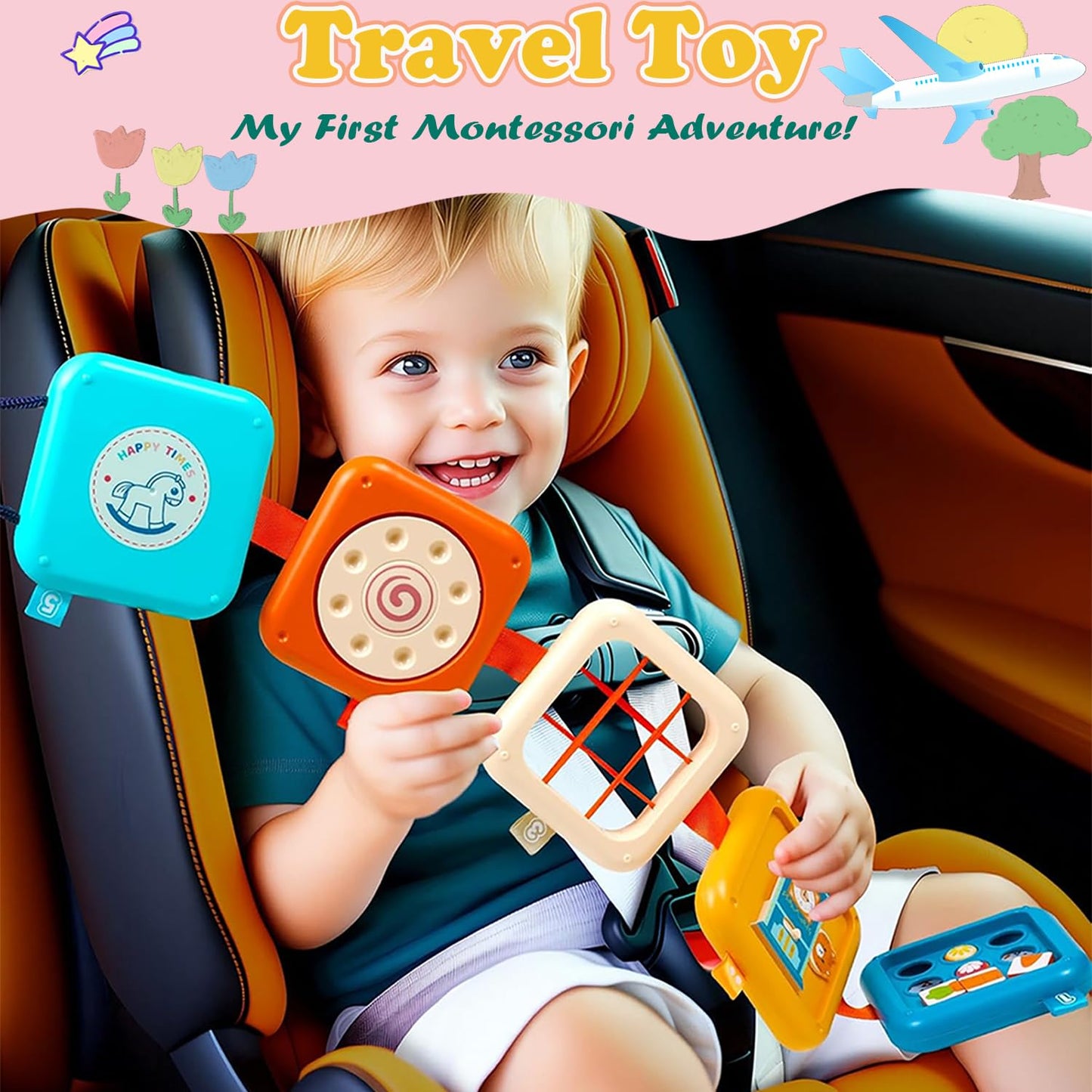FHJBJA Montessori Busy Board for 1 Year Old, Baby Travel Toys for Toddler 1-3, Sensory Activity Cube with Fine Motor Skills, Birthday Toy Gifts for 1
