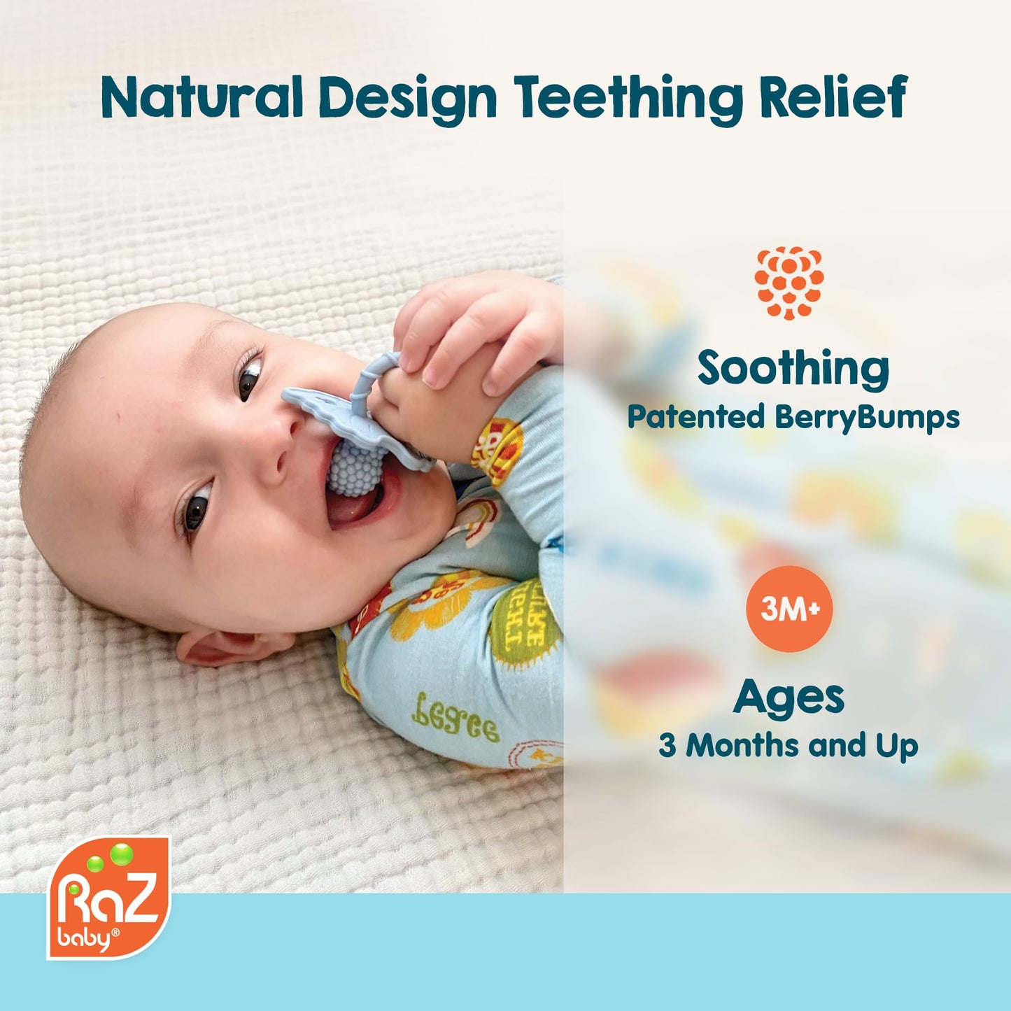 RaZbaby RaZberry Silicone Teether Pacifier - Teething Relief for Infants, Food-Grade, BPA-Free, Hands-Free, Natural Berrybumps Fruit Texture