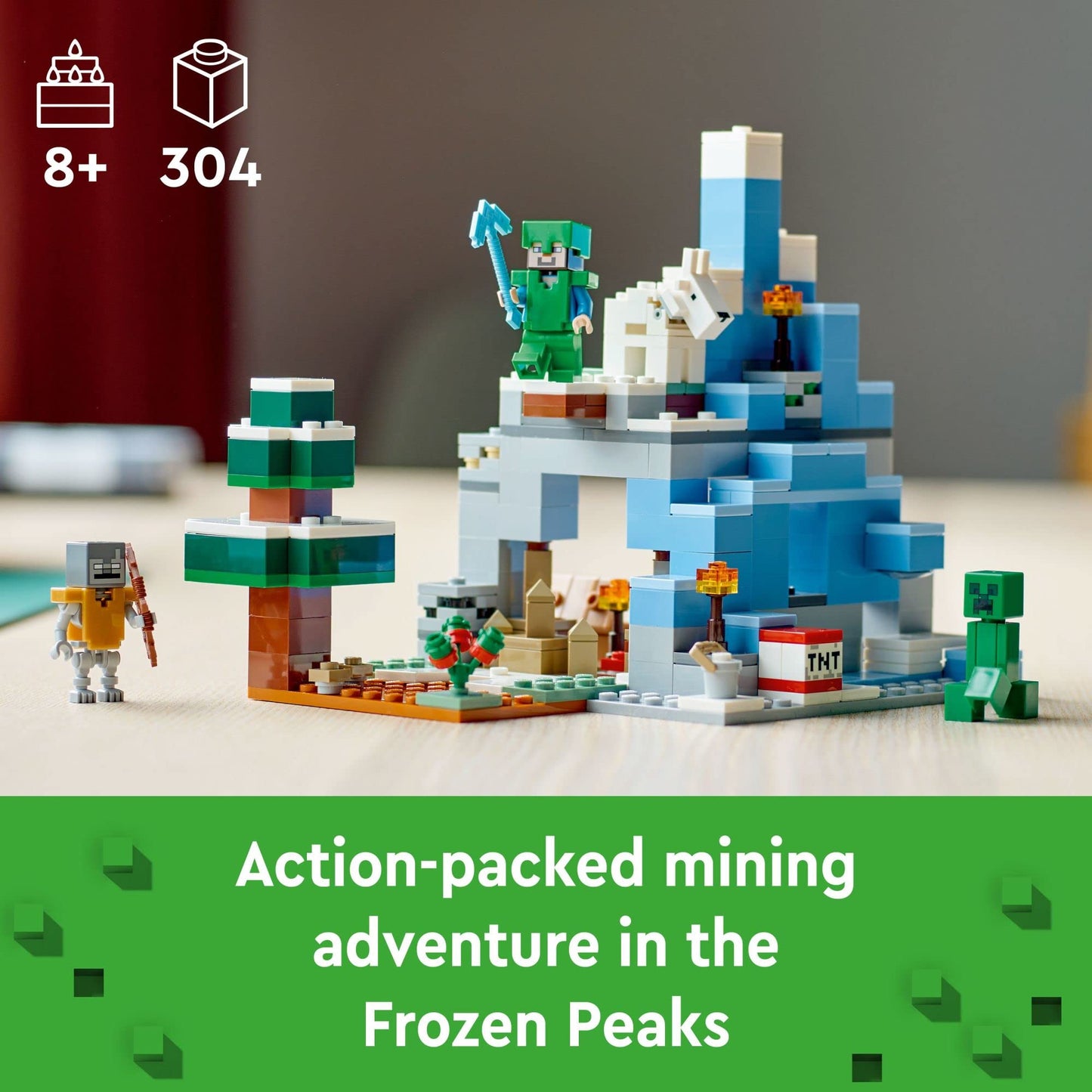 LEGO Minecraft The Frozen Peaks 21243, Cave Mountain Set with Steve, Creeper, Goat Figures & Accessories, ICY Biome Toy for Kids Age 8 Plus Years Old