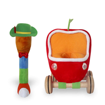 YOTTOY Richard Scarry Collection | Lowly Worm Soft Toy with Busytown Applecar - 2 in 1 Toy
