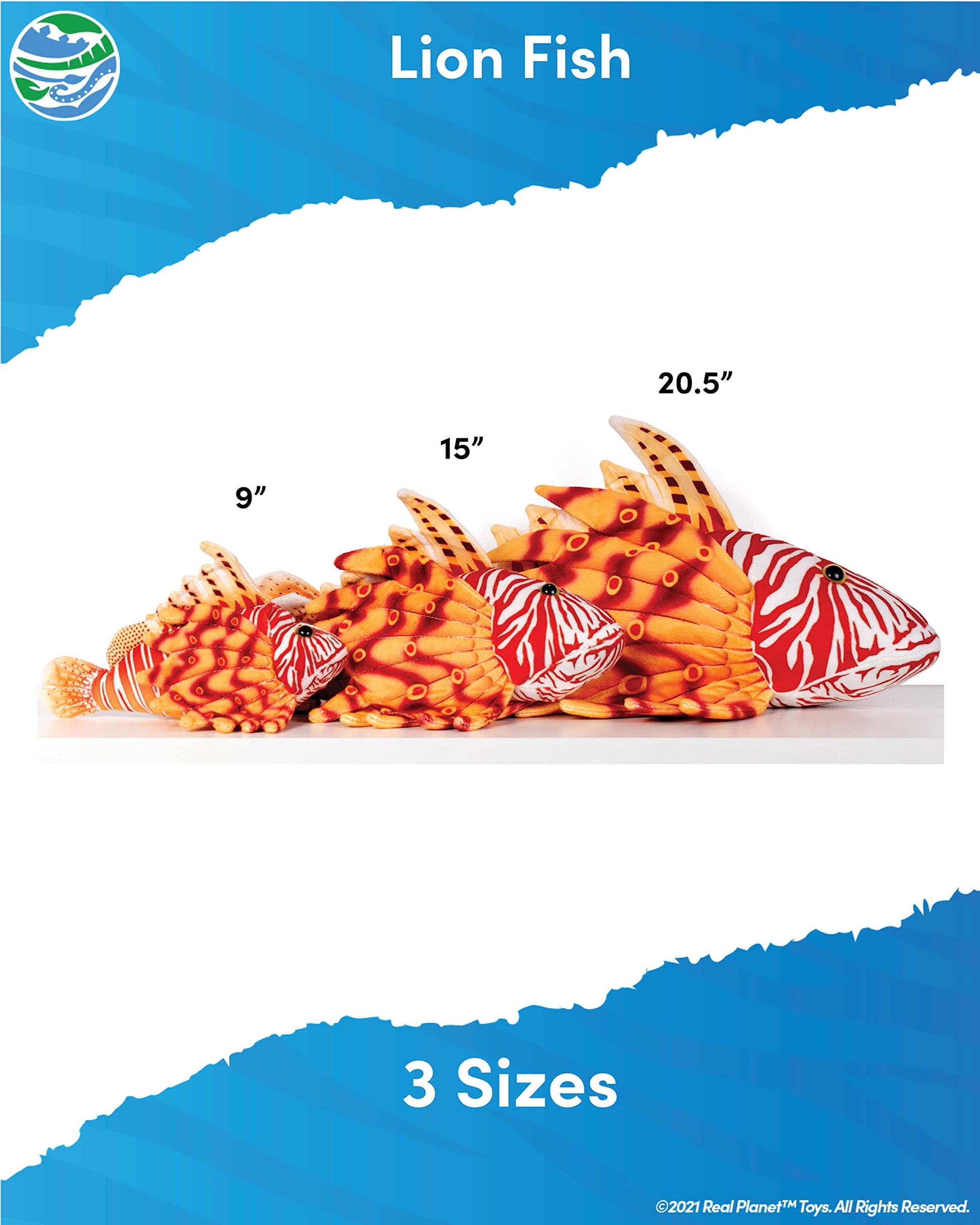 Real Planet Sea Life Plush - Soft Stuffed Animal Gift for Kids All Ages, Sea Ocean Fishing Plushie, Fun Christmas Birthday Gifts (Brown Lion Fish
