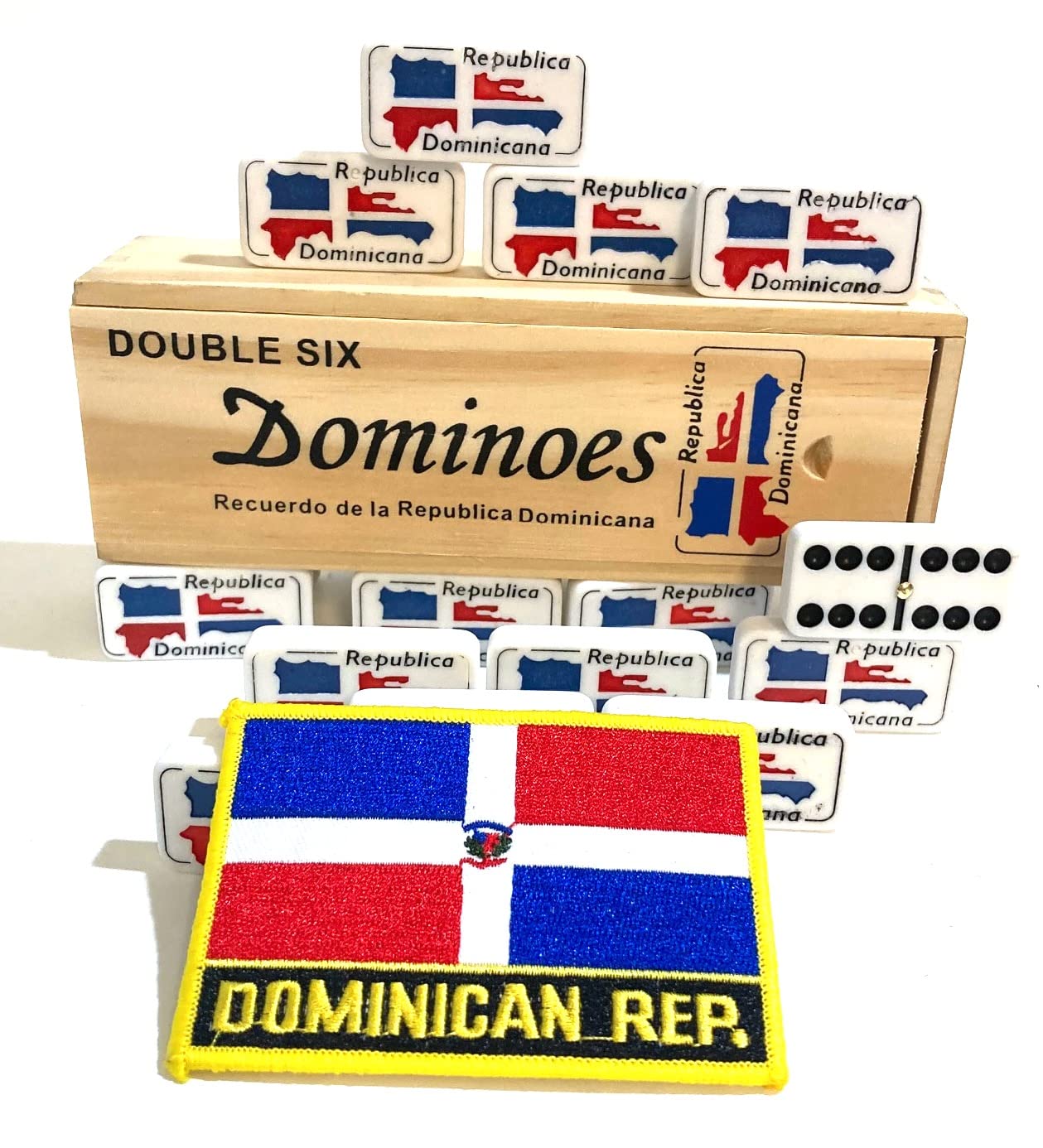Double Six Dominican Republic Flag Engraved Dominoes