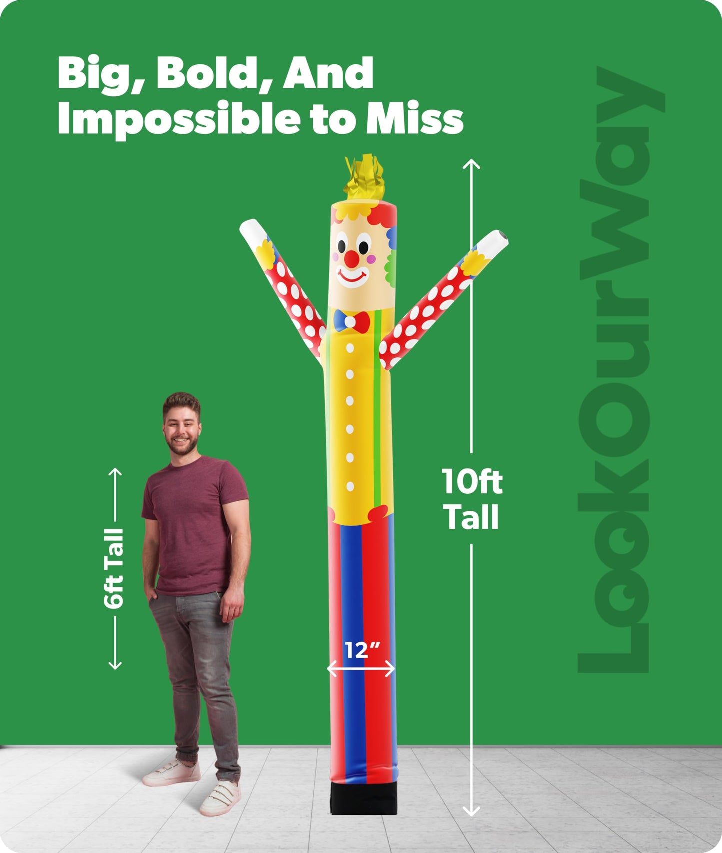 LookOurWay Air Dancers Inflatable Tube Man Attachment - 10 Feet Tall Wacky Waving Inflatable Dancing Tube Guy for Business Promotion - Blower Not