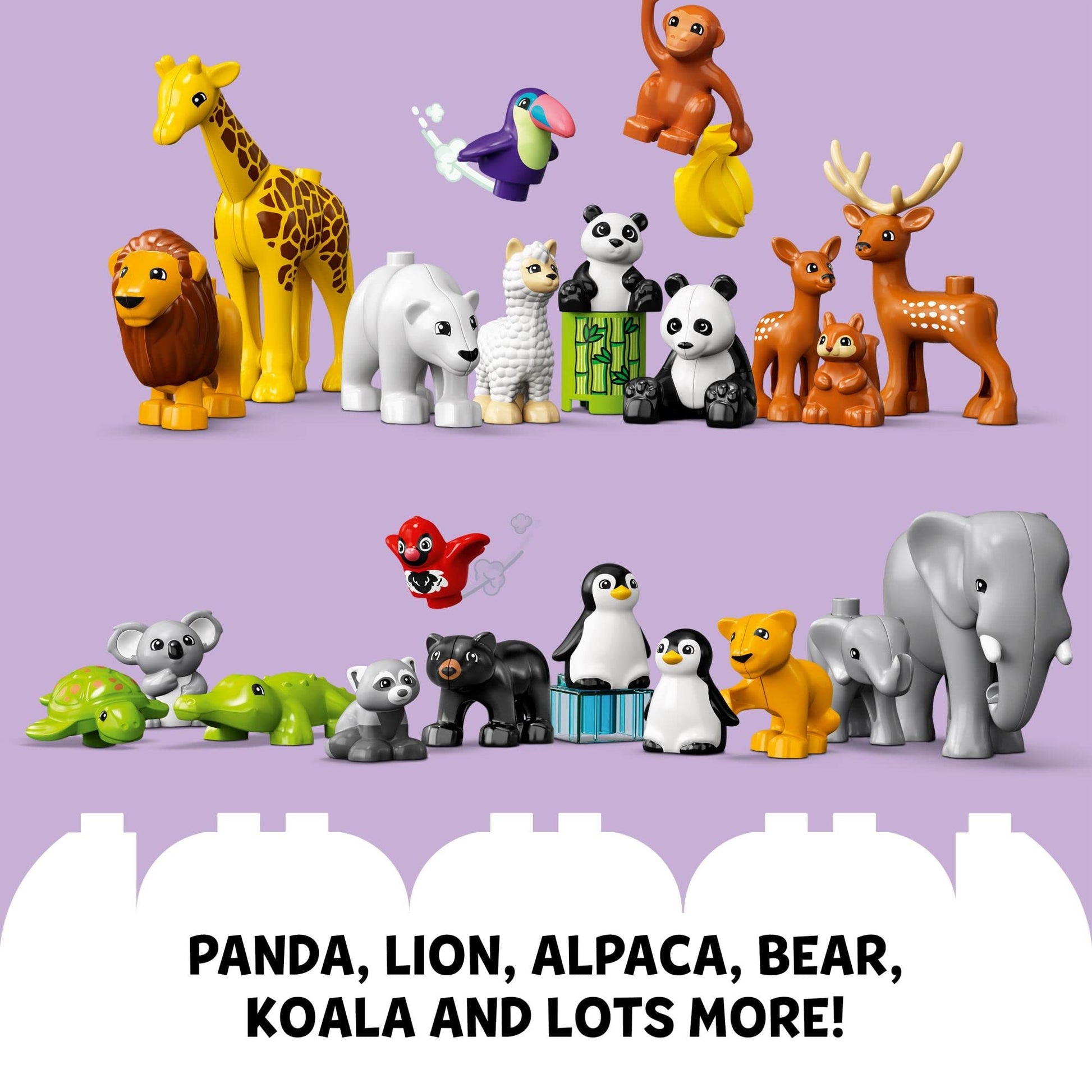 LEGO DUPLO Wild Animals of The World Building Set, Includes Sounds, World Map Playmat, 22 Animal Figures, Educational Gift, Learning Toy for Girls &