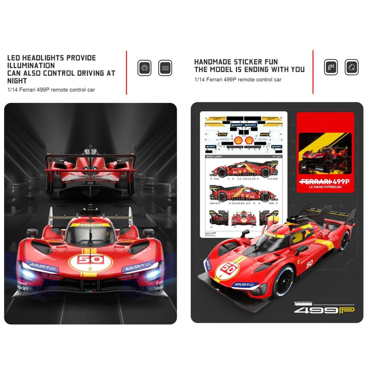 HTLNUZD 1/14 RC Car 499P #50 2.4G Remote Control Model for 24h Lemans Rally Adult Racing Vehicle Collection Gift