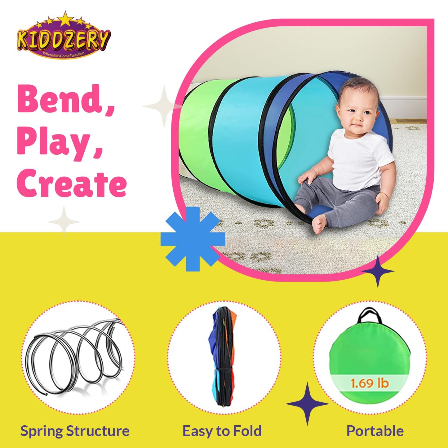Kids Play Tunnel Set for Toddlers Double Tunnels for Indoor and Outdoor Fun | Pop-Up Crawl Tunnels for Babies, Toddlers, and Pets | Easy to Set Up
