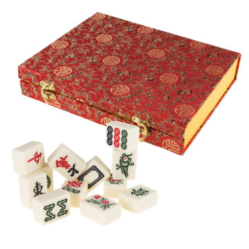 HEY! PLAY! Chinese Mahjong Set with Ornate Storage Case - Traditional Mahjong Tile Game with 146 Engraved Tiles and Two Dice for Adults and Kids