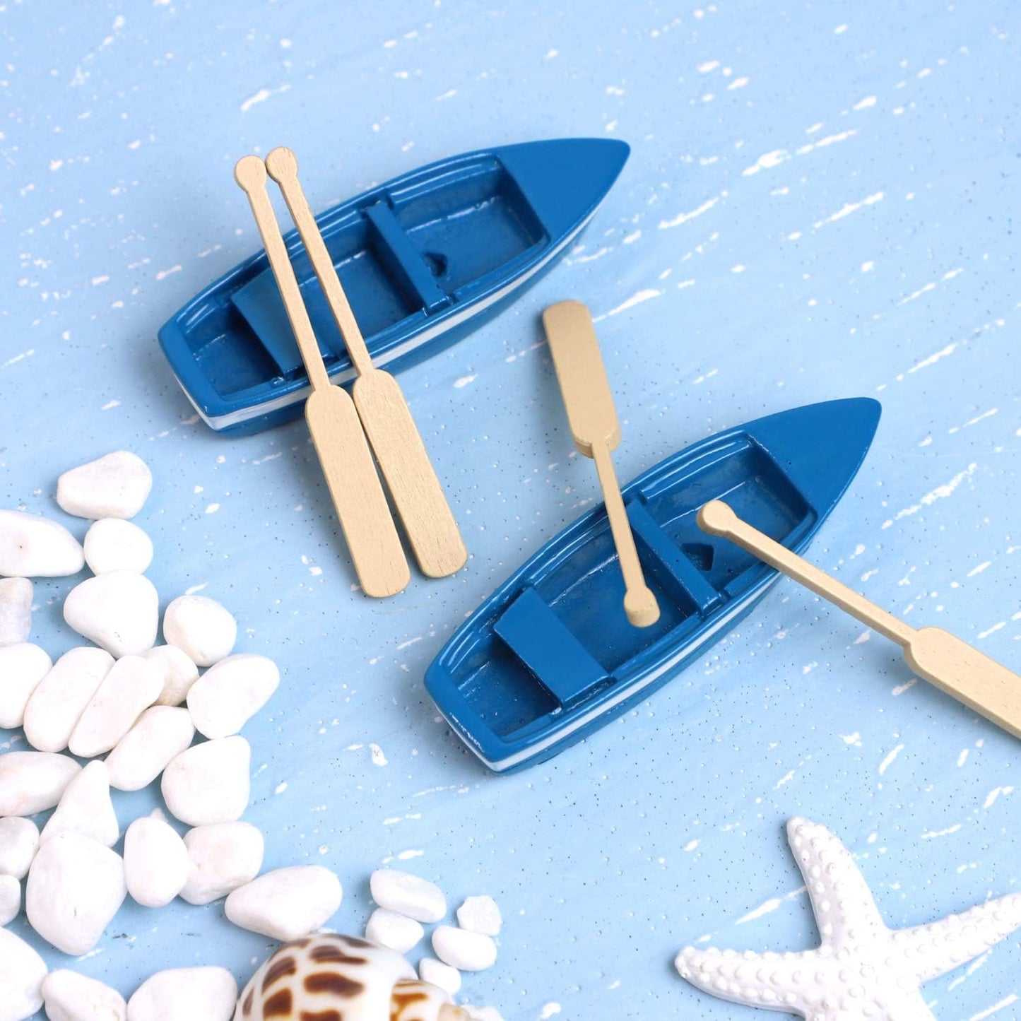 Framendino, 2 Sets Mini Rowboat Tiny Wooden Boat with Oars for Fairy Garden Accessories