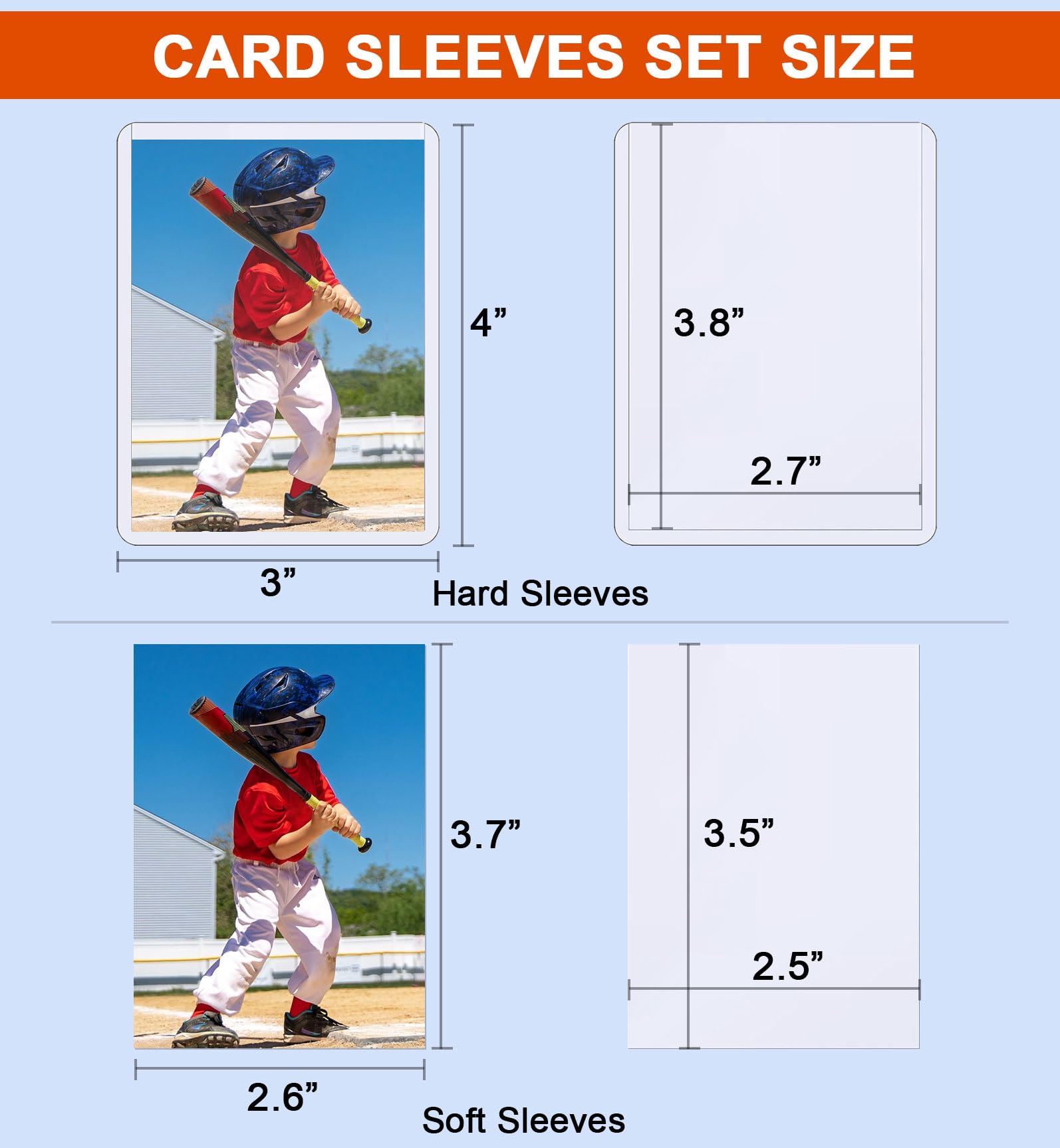 TARUMG 200 Card Sleeves Top Loads for Cards, 3" x 4" Standard Size Premium Baseball Card Protectors, for Trading Sports Baseball Football Game Cards