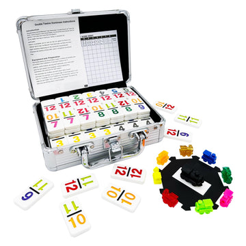 JOYOUSLIFE Mexican Train Dominoes with Numbers, Color Double 12 Numerical Domine Set for Adults and Family, Classic 91 Tiles Board Grame with Aluminym