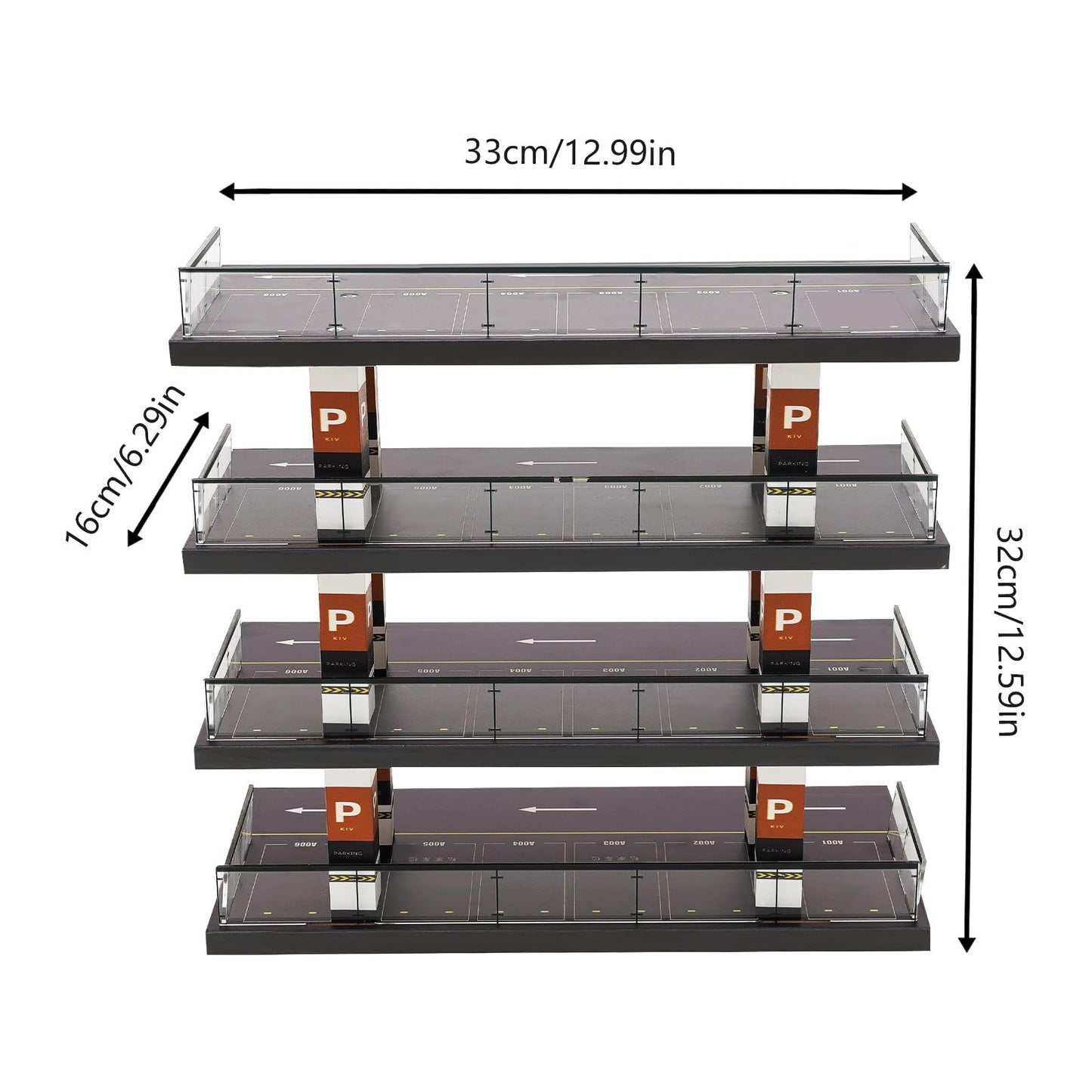 4-Tiers Model Car Display Case, 1/64 Scale Hot Diecast Wheels Display Case Toy Car Storage, Small Parking Garage Diorama Children's Birthday Presents