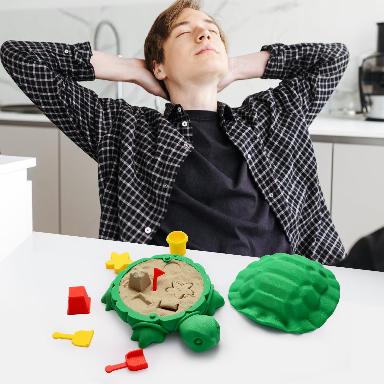 EAMC XHXX Mini Desktop Turtle Sandbox with Soft Sand and Small Tools -Premium Sand Garden for Desk Kit - Mini Zen Garden Kit Gifts Decor Desktop