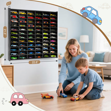 Arkiya Toy Car Storage Display Case, 72 Slots Model Car Display Shelf for 1/64 Scale Toy Cars, Wall Mount Organizer Rack for Diecast Models (Black)