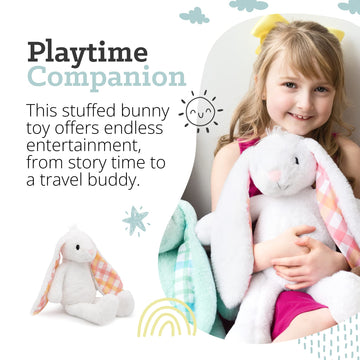 Plushible Easter Bunny Stuffed Animal, 14" (White) - Soft Embroidered Stuffed Bunny Plush Toy for Kids, Newborns, Boys & Girls, Cuddly and Adorable
