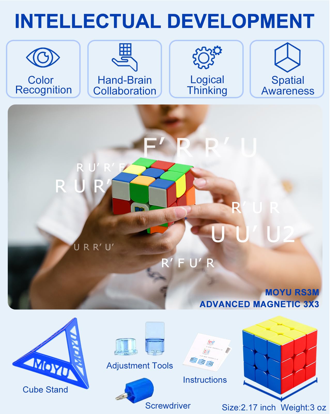 CFMOUR Magnetic 3x3 Speed Cube, Stickerless Magic with Stand, 48 Magnets