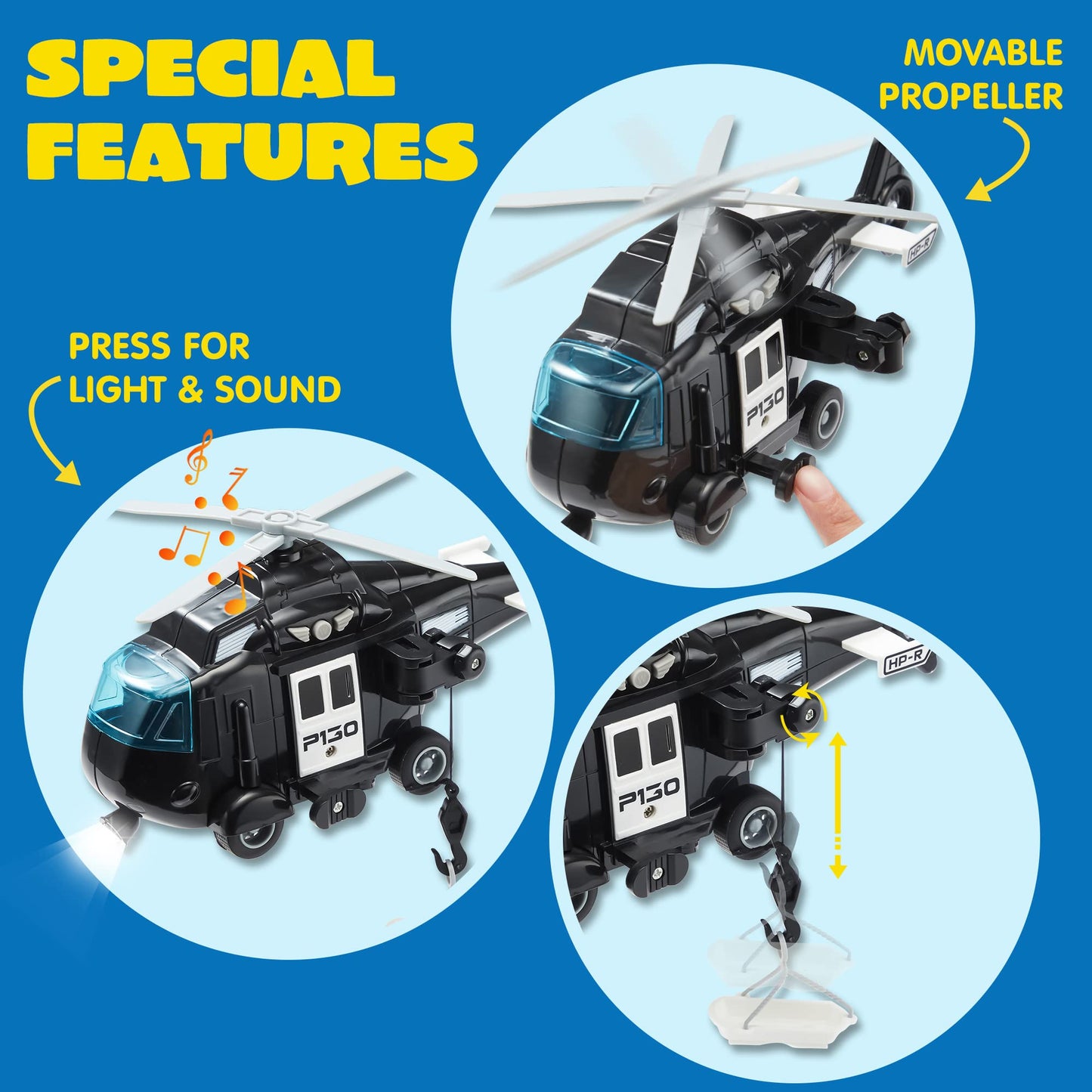 JOYIN Toddler Truck Toys for 3 4 5 6 7 Year Old Boys - Police Car Toy Set, Emergency Vehicle Playset, Friction Powered Car with Lights and Sounds