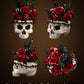 Gothic Skull Rose Flower Bouquet Building Set - Horror Skeleton Botanical Brick Kit for Adults, Gothic Decor with Red Roses, Dark Aesthetic Skull