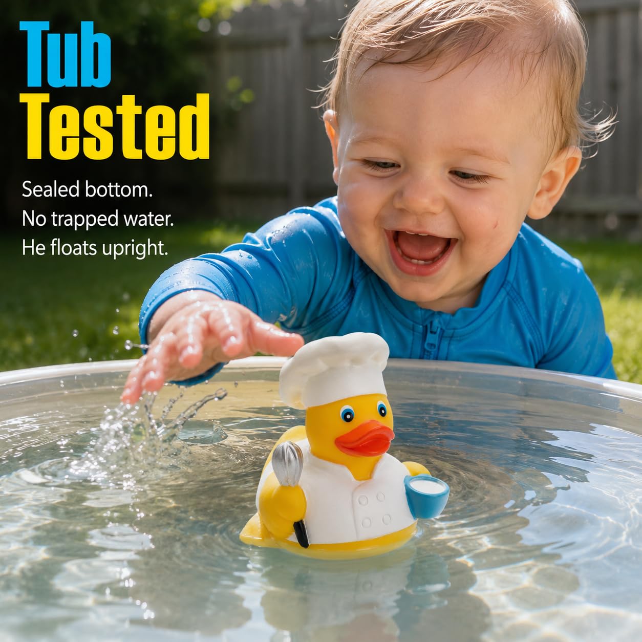 3 Inch DUCKY CITY Chef Rubber Duck [Sealed, Floats Upright] for Jeep Ducks | Baker Cook Bath Toy for Kids and Toddlers, Baby Safe Funny Duck Gift