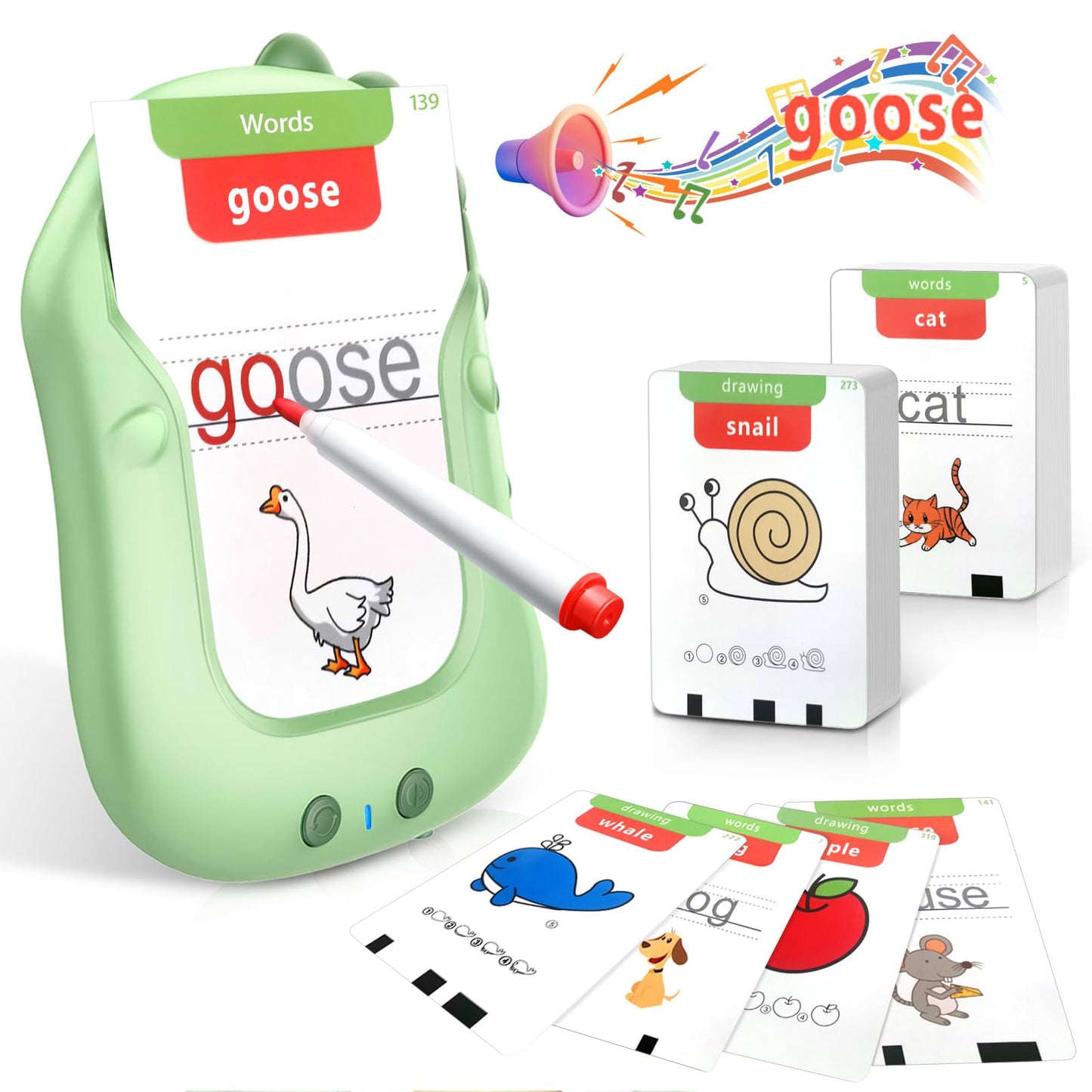 Reusable Writing & Drawing Talking Flash Cards for Toddlers 2-6, 336 Words Phonics Learning Toys with 8 Color Pens, Montessori Speech Therapy Autism