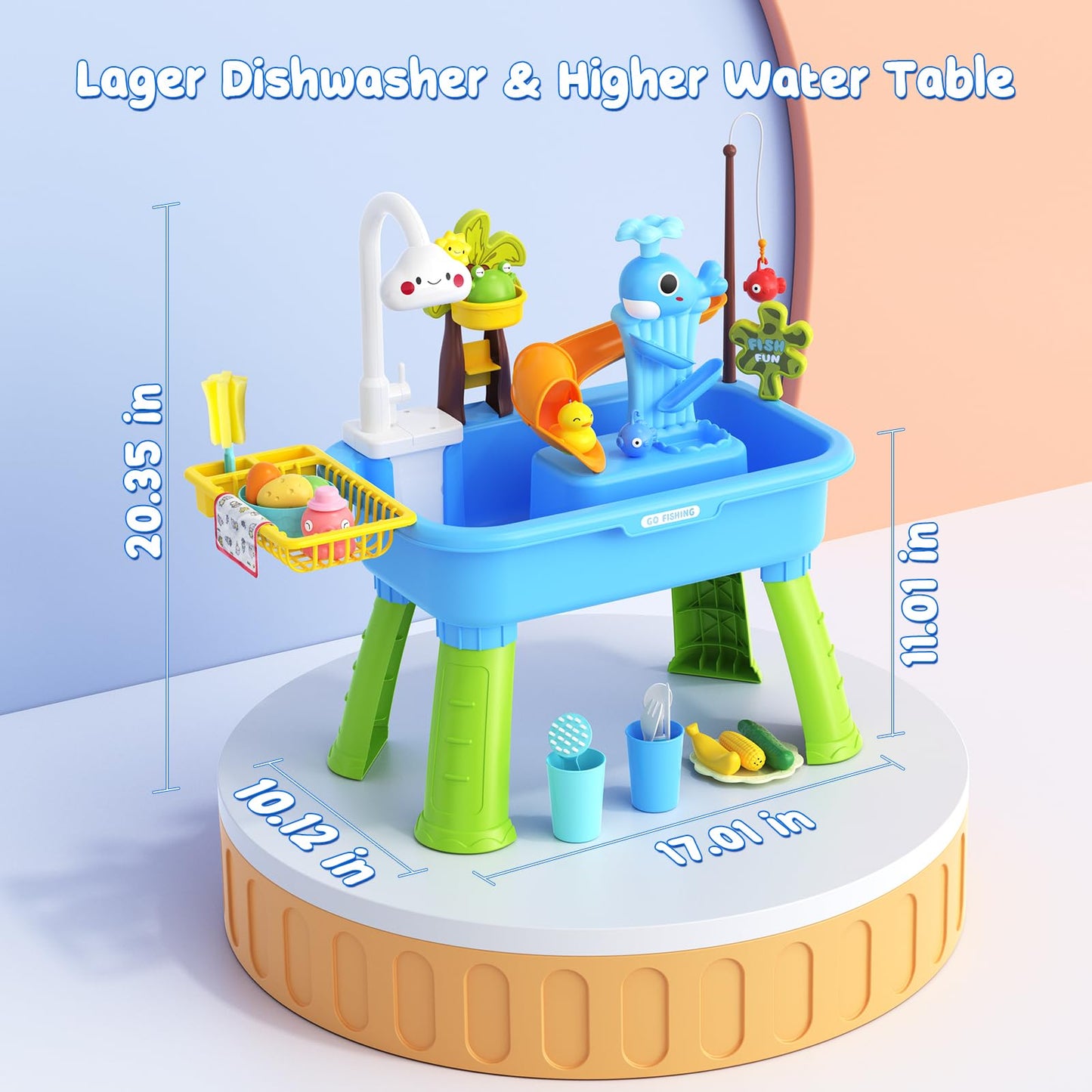 GGRH 2026 Upgraded Water Table for Toddlers 1-3 - Outdoor Toys for Kids Ages 4-8 with Pump, Summer Outside Sensory Activity Pool Toys, Kitchen Play