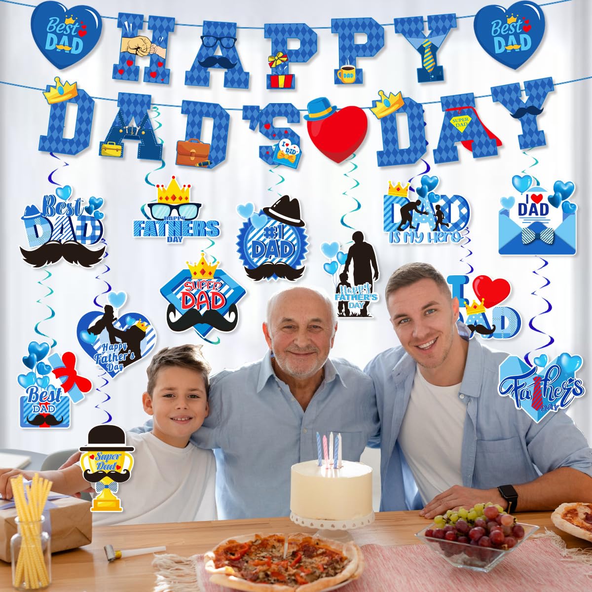 Anor Wishlife Fathers Day Hanging Swirl Decorations,Happy Fathers Day Banner,Dad Birthday Party,Hero,The Best Day Events,Celebrations,Together