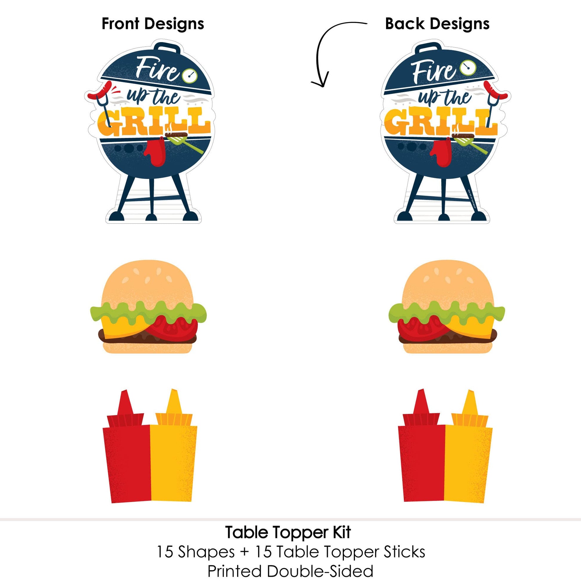 Big Dot of Happiness Fire Up the Grill - Summer BBQ Picnic Party Centerpiece Sticks - Table Toppers - Set of 15