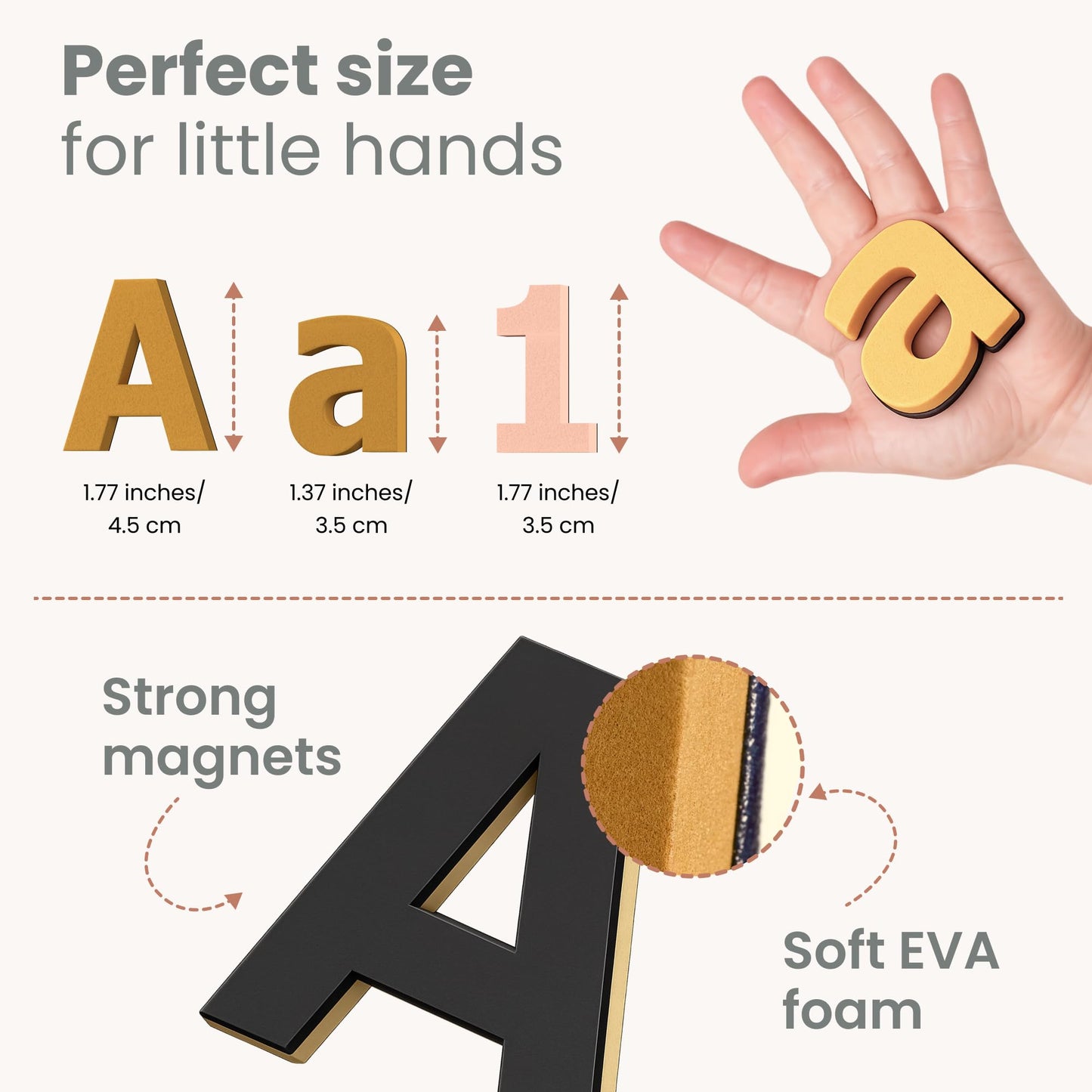 Gale Tots Magnetic Letters and Numbers for Kids, 135 Neutral Aesthetic Premium EVA Foam Alphabet Magnets for Fridge, Color-Coded Vowels, Uppercase