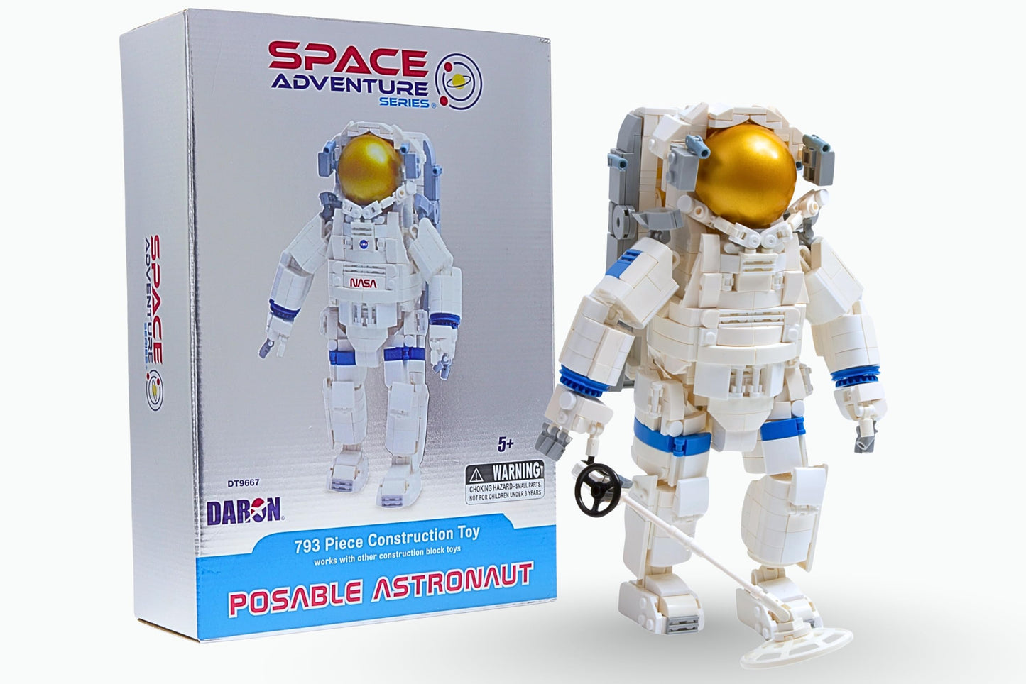 Space Adventure Astronaut Construction Toy 793-Piece Buildable Figure Set with Removable Backpack & Metal Detector Accessory - Detailed Plastic