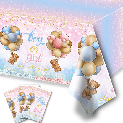 HAKOTI Bear Gender Reveal Tablecloths - 3PCS Pink and Blue Baby Shower Table Cover Decoration for Boy or Girl Reveal Party