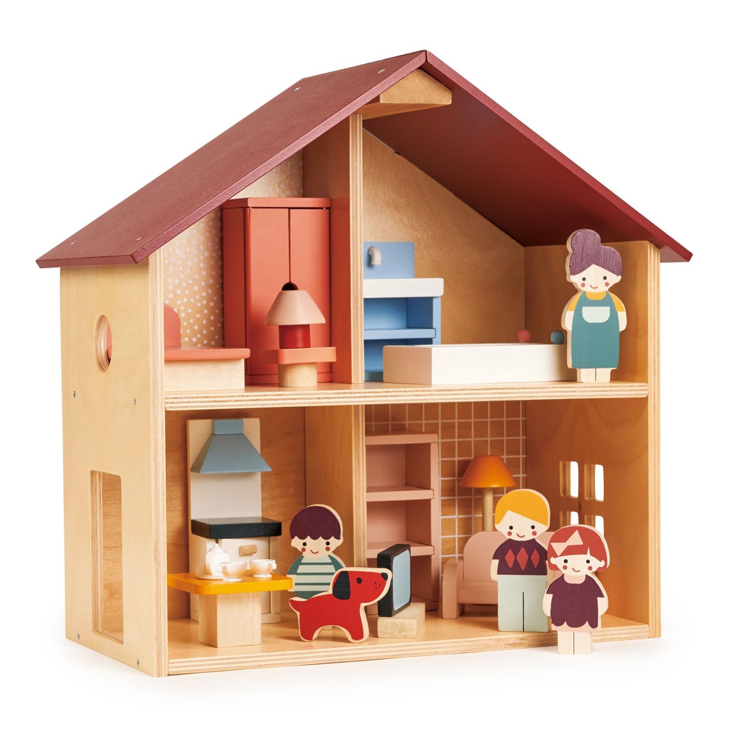Mentari Toys - Doll Family with Dog - 5pc Solid Wood Doll Set with Playful Pup - Perfectly Sized for Pockets and Little Hands - Encourages Imaginative