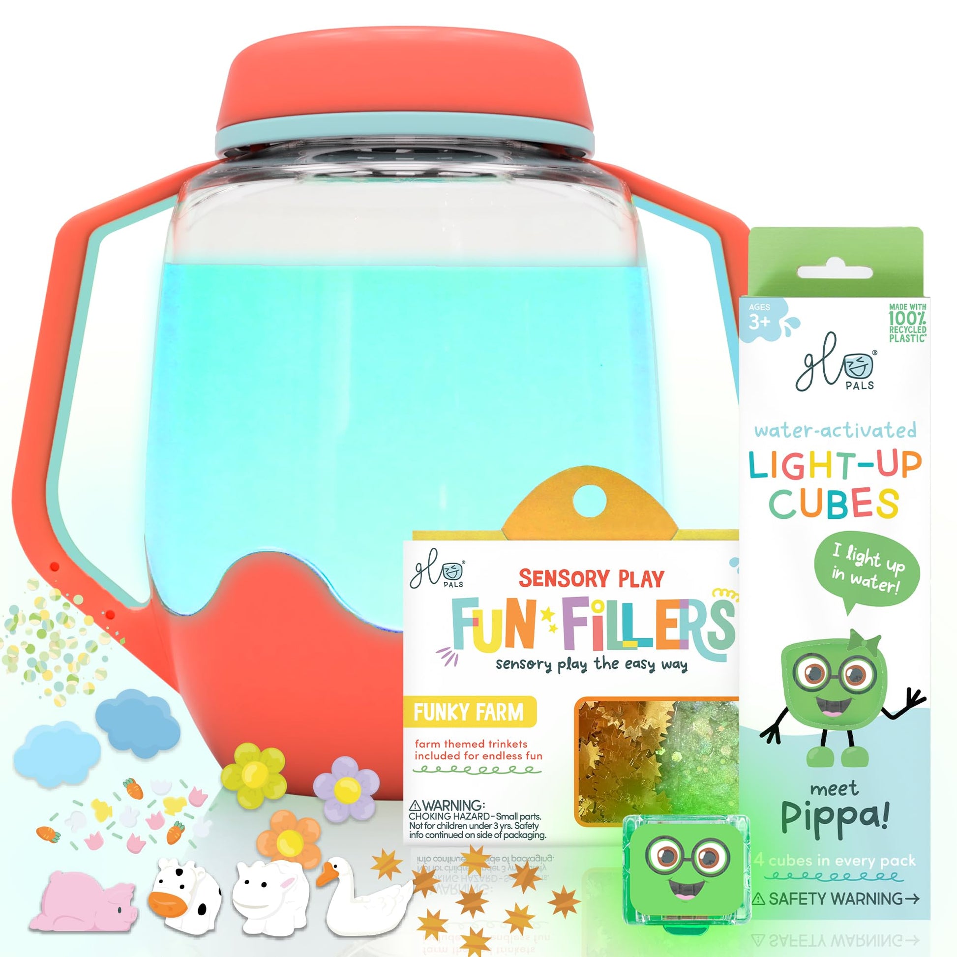 Glo Pals Play Pack Bundle with Sensory Play Jar, Water-Activated Light-Up Cubes, and Fun Fillers - Sensory Toys for Toddlers - Sensory Toy Kit