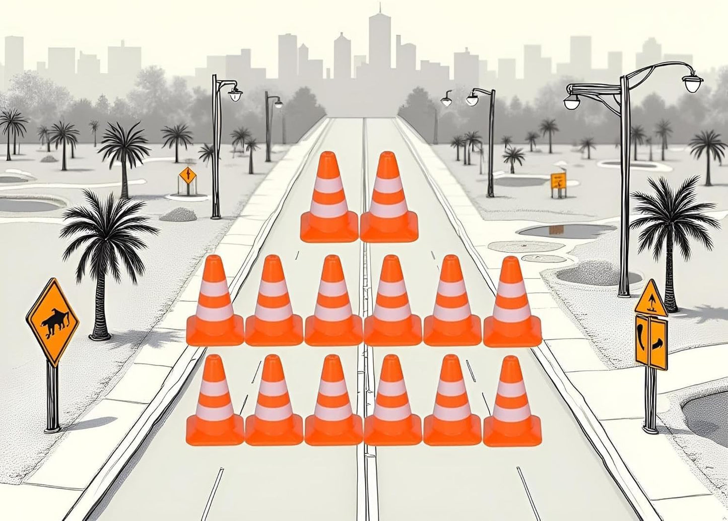 14Pcs Miniature Traffic Cones for Dollhouse, Plastic Road Sign Educational Construction Model