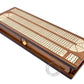 House of Cribbage - Continuous Cribbage Board Inlaid in Teak Wood/Maple Wood - 4 Track - Separate Storage Space for Two Deck of Cards & Pegs