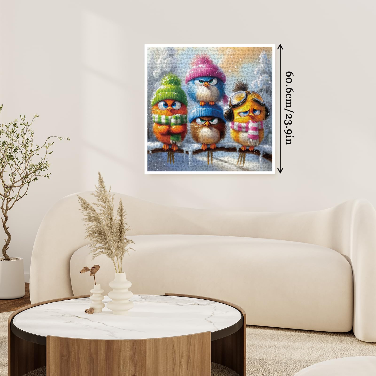 Larkipuzz Funny Bird Winter Puzzles for Adults 1000 Pieces, Colorful Animal Snow Jigsaw Puzzle, Challenging Cute Art Puzzles