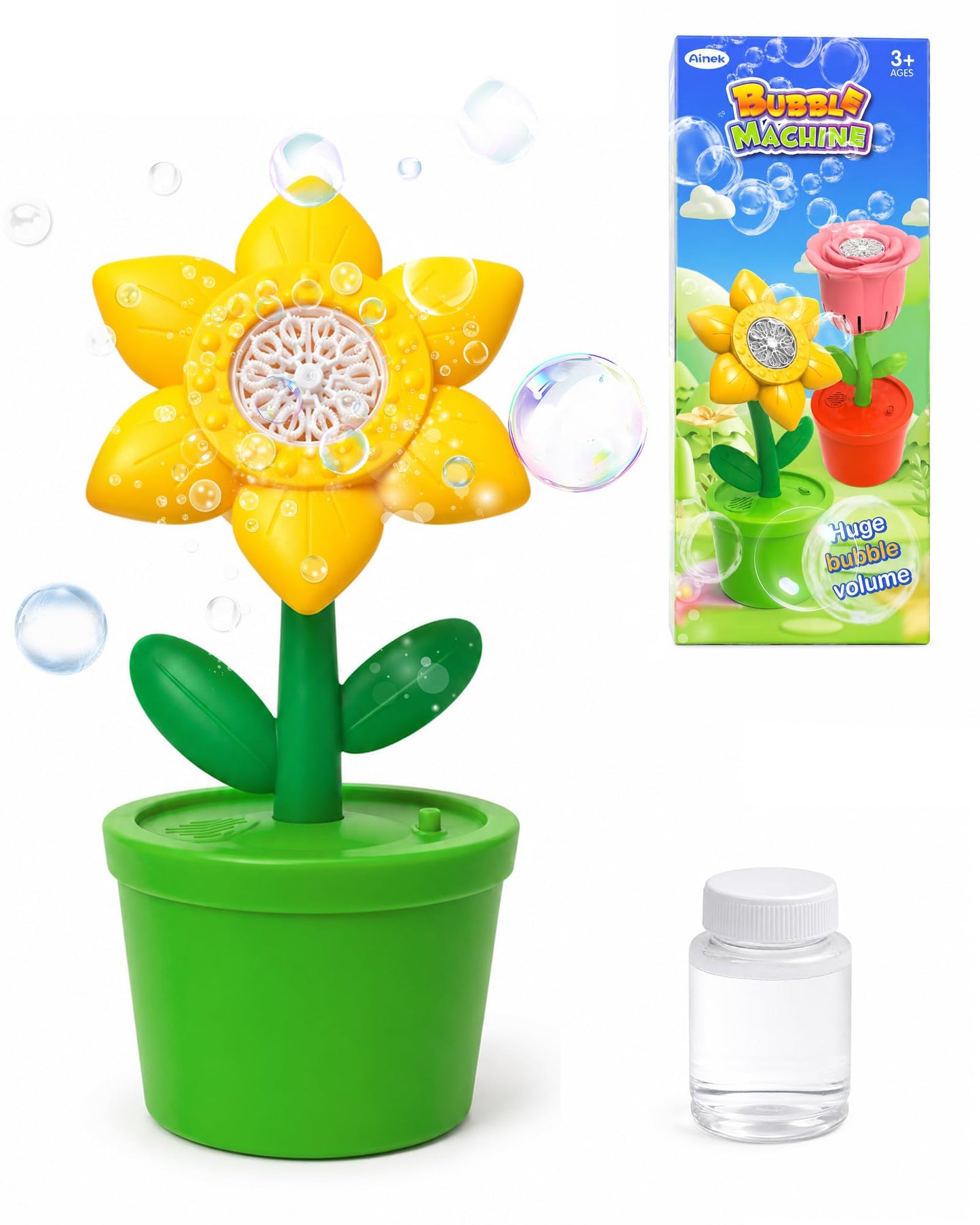 Flower Bubble Machine Automatic Bubble Maker with LED Lights and Music,Portable Bubble Machine for Garden Party, Wedding,Outdoor Picnic Summer Yard