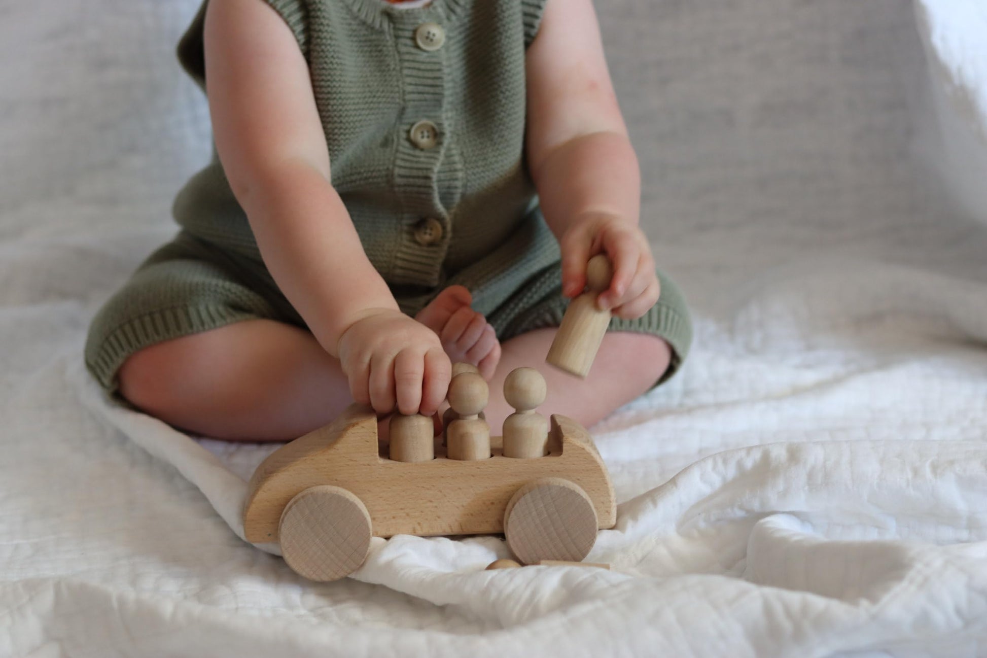 Adventure Awaits Large Wooden Toy Car Unpainted Unfinished with Removable Figures | Montessori Arts Craft Activity