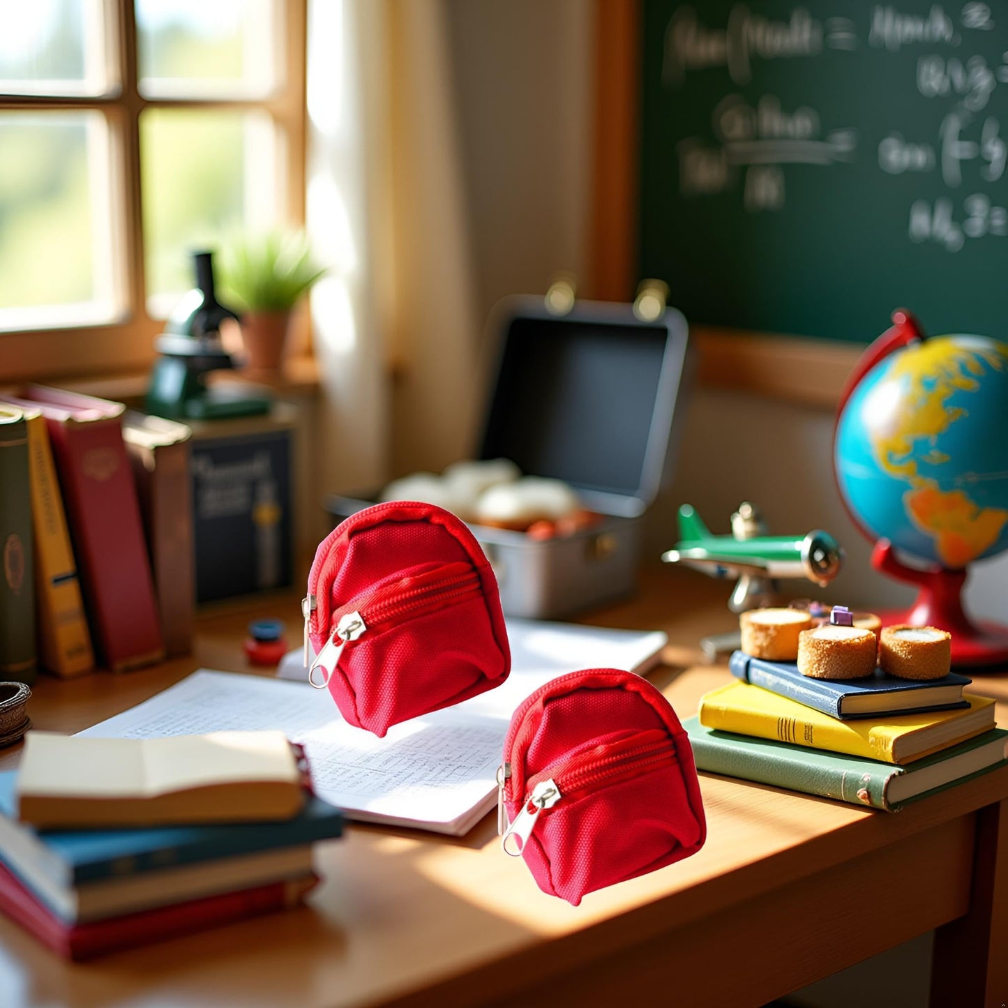 2Pcs Red Mini Doll Backpack School Bag Model Dollhouse School Accessory for 1/6 Scale Dollhouse Décor, Simulation Mini School Bag Model,Dollhouse