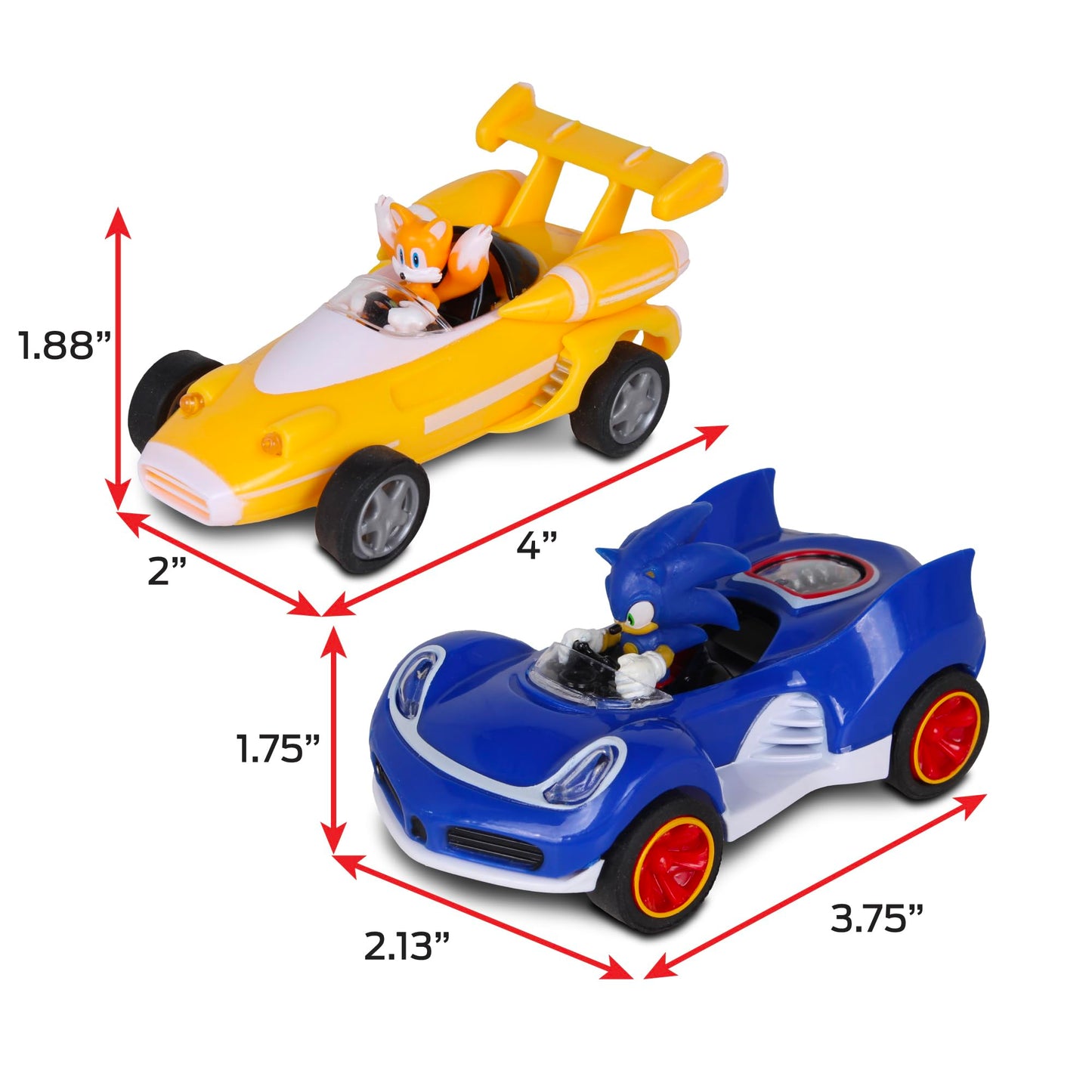 NKOK Sonic Transformed All-Stars Racing 2 Pack Pull Back Action: Tails and Sonic Hedgehog, Two Vehicles, Video Game Legends, No Batteries Required