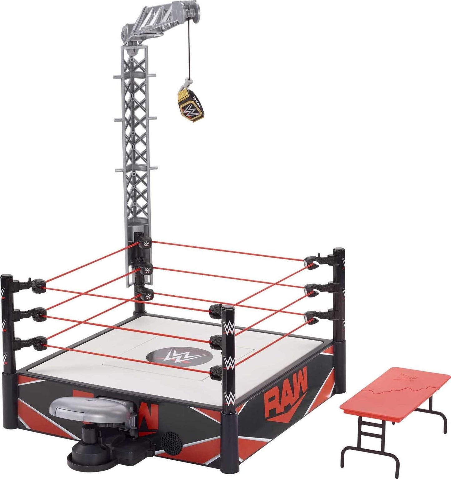Mattel WWE Wrekkin Kickout Ring Playset 13-in x 20-in & 2 Modes: Randomized Pin Count Ref & Springboard Launcher, Includes Crane, WWE Championship