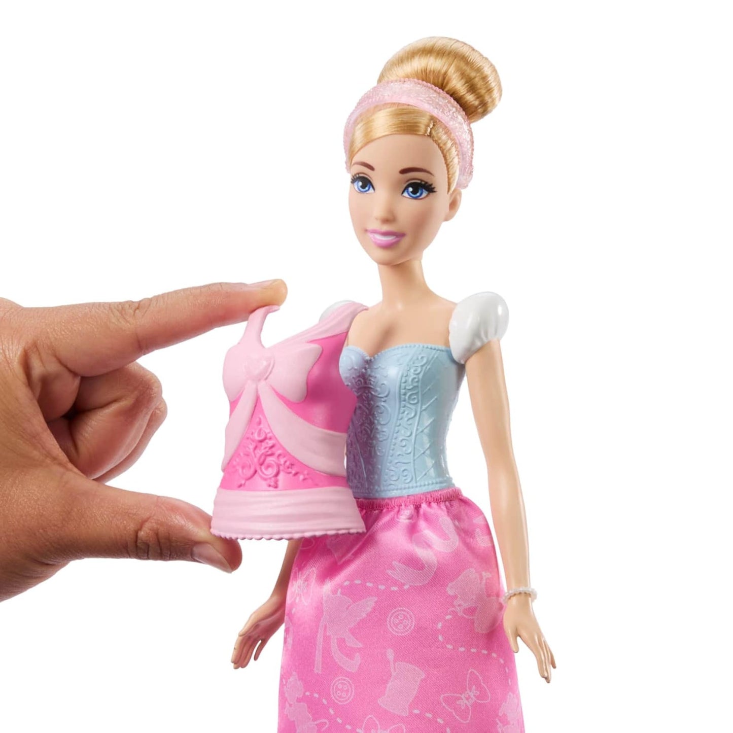 Mattel Disney Princess Toys, Cinderella Fashion Doll with 2 Looks, 9 Accessories, 2 Snap-On Bodices & 2 Skirts, 2-in-1 Stories Inspired by Disney