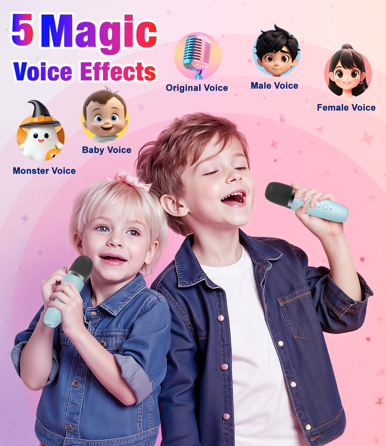 Mini Karaoke Machine, Portable Bluetooth Speaker with 2 Wireless Microphones for Kids & Adults, Karaoke Microphone with LED Lights, Gifts for Girls &