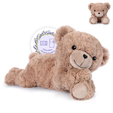 SuzziPals Heatable & Coolable Brown Teddy Bear Stuffed Animal, Microwavable Stuffed Animal Heating Pad for Period Cramps, Stuffed Teddy Bear Plush