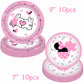 51 Pack Pink Cartoon Birthday Party Tableware Kit - Dessert Plates Napkins Tablecloth Tableware Kit for Girls 1st 2nd 3rd 4th 5th 6th Birthday Party