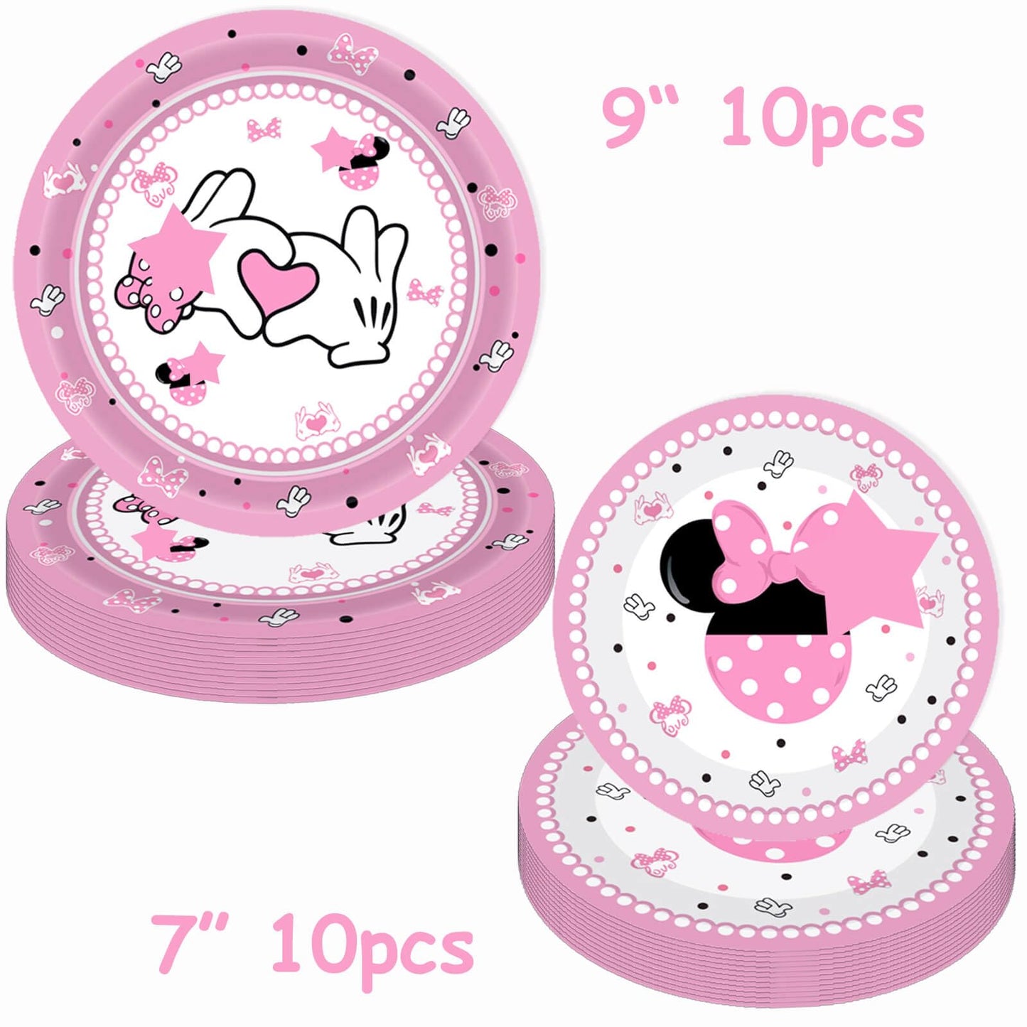 51 Pack Pink Cartoon Birthday Party Tableware Kit - Dessert Plates Napkins Tablecloth Tableware Kit for Girls 1st 2nd 3rd 4th 5th 6th Birthday Party
