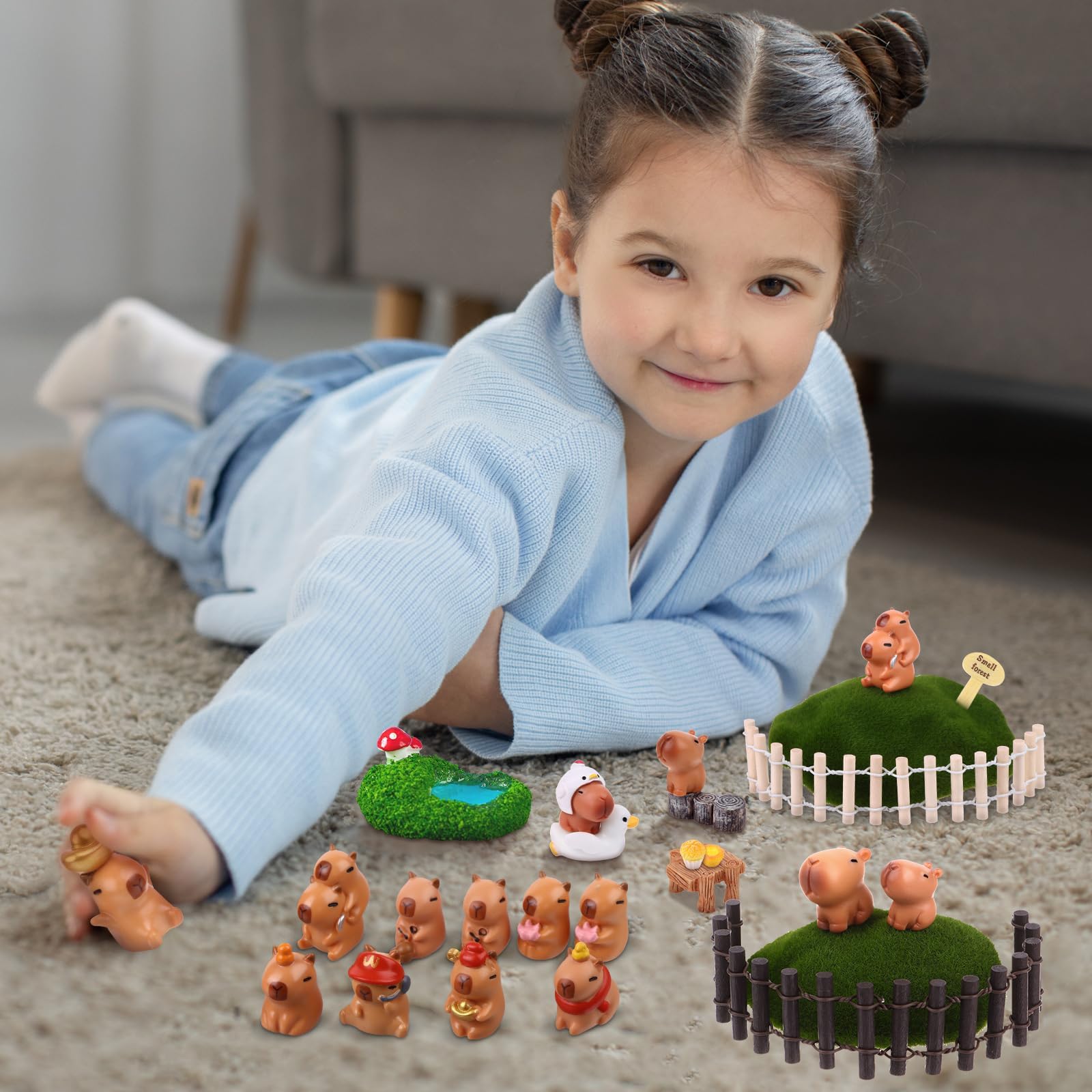 48 Pcs Mini Capybara Figures Set Cute Capybara Figurine Mini Resin Capybaras Resin Animals Toys Miniature Figurines Capybaras Cake Toppers for Garden