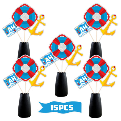 Ahoy Centerpiece Sticks, Under the Sea Themed Table Topper - Nautical Baby Shower Party Decorations - Sailing Home Decorations -15PCS