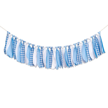 SOLUXIKA Blue and White Gingham Banner/Garland - First Birthday High Chair Banner,Gingham Garland For Baby Shower,Wall Hanging, Nursery Decor,Party