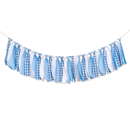 SOLUXIKA Blue and White Gingham Banner/Garland - First Birthday High Chair Banner,Gingham Garland For Baby Shower,Wall Hanging, Nursery Decor,Party